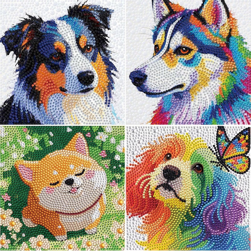 UiSdfuy Diamond Art Kits for Kids,Arts & Crafts for Kid Ages 8-12,Diamond Art for Kids,Gem Art 4 Pack Diamond Painting 6" X 6" (4-Dog) - Image 1